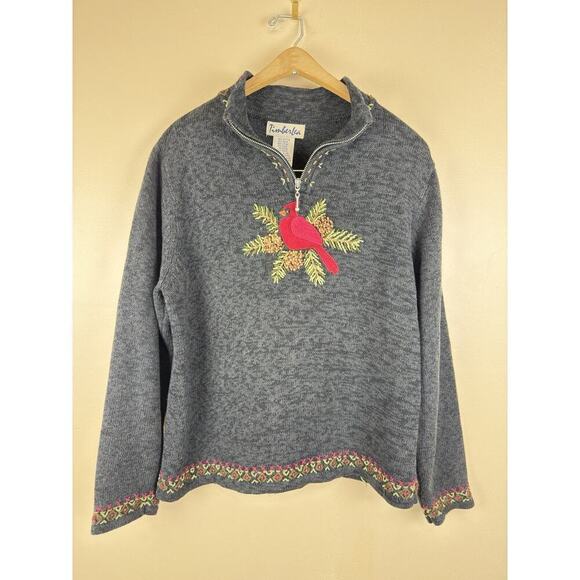 Timberlea Sweaters - Vintage Timberlea Women’s Quarter Zip Sweater Cardinal Embroidery Knit Size L